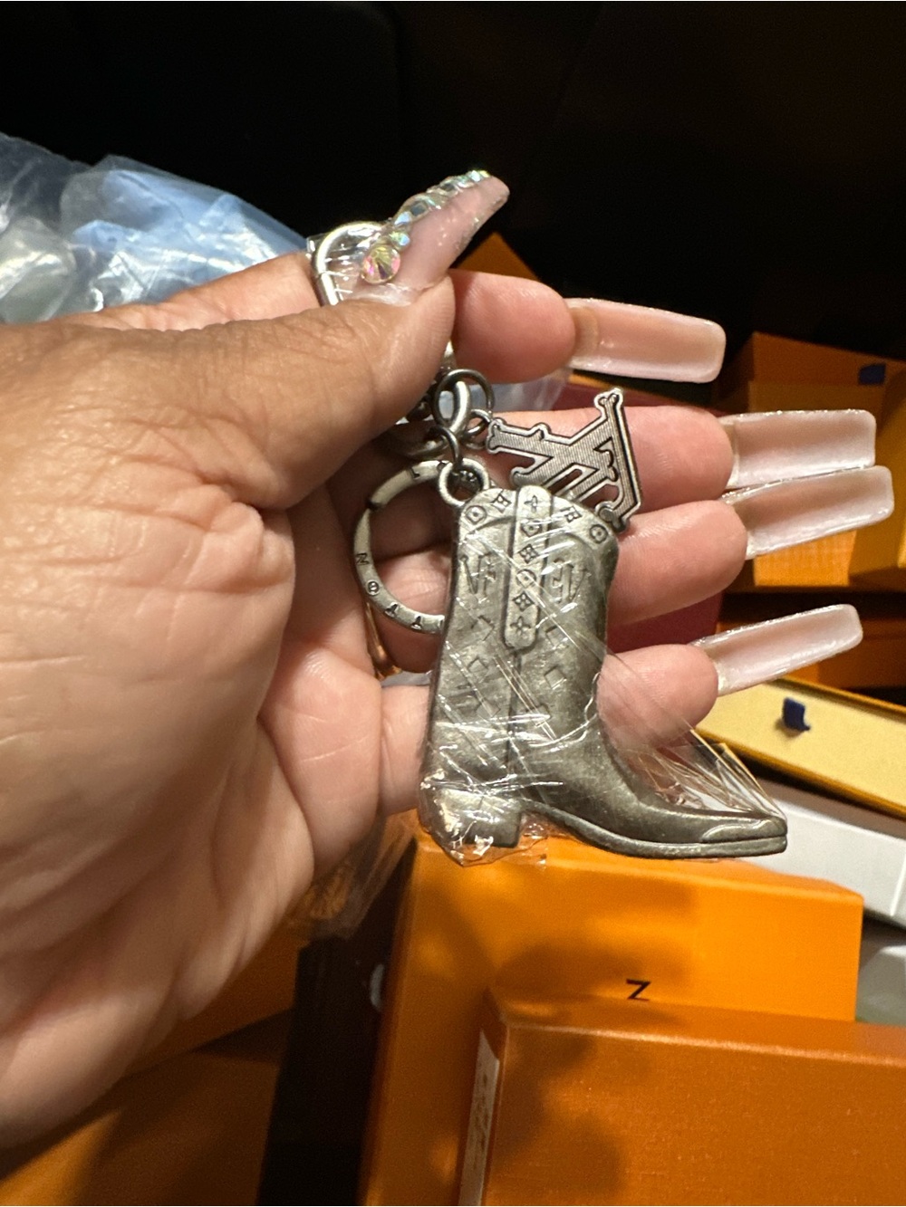 Aged Silver Tone Cowboy Boot Keychain - Accessories